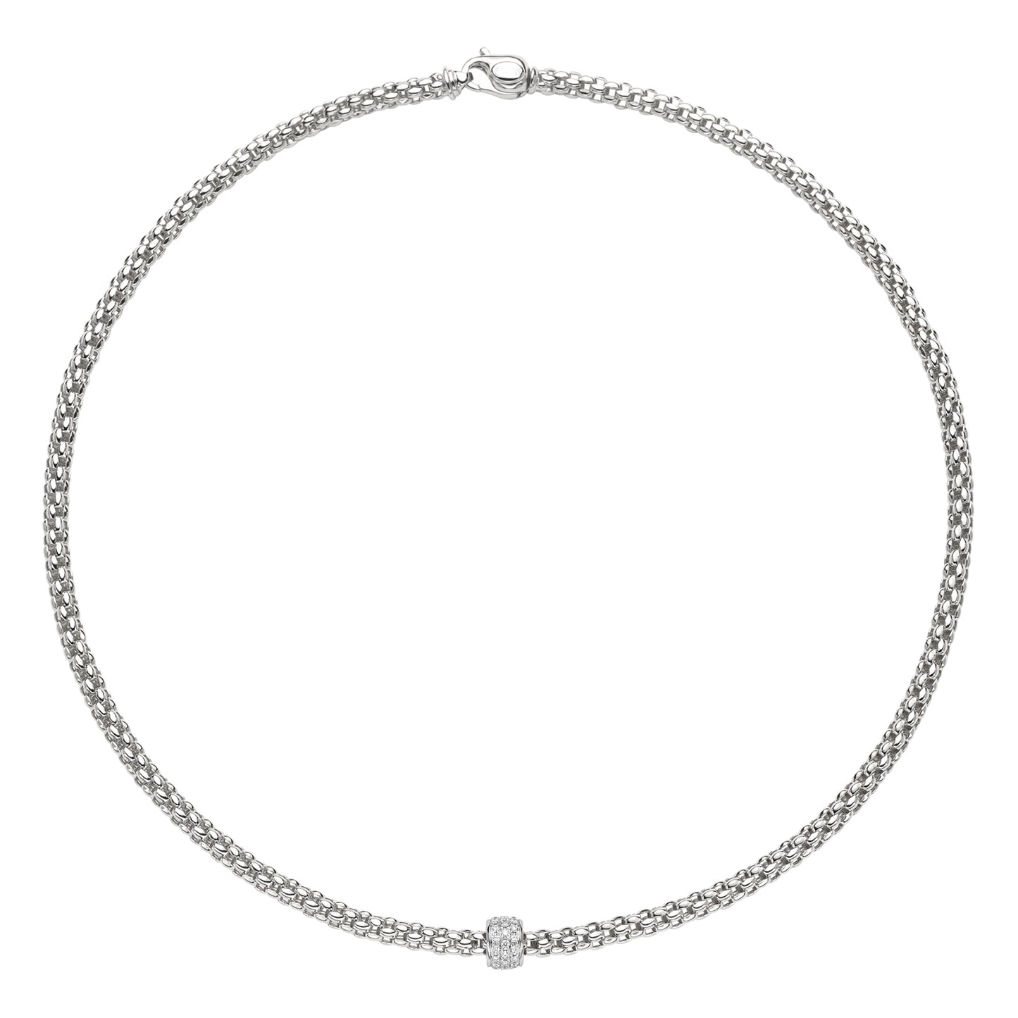 Solo Collection: Prima Necklace with Pave Diamond White Gold Rondel