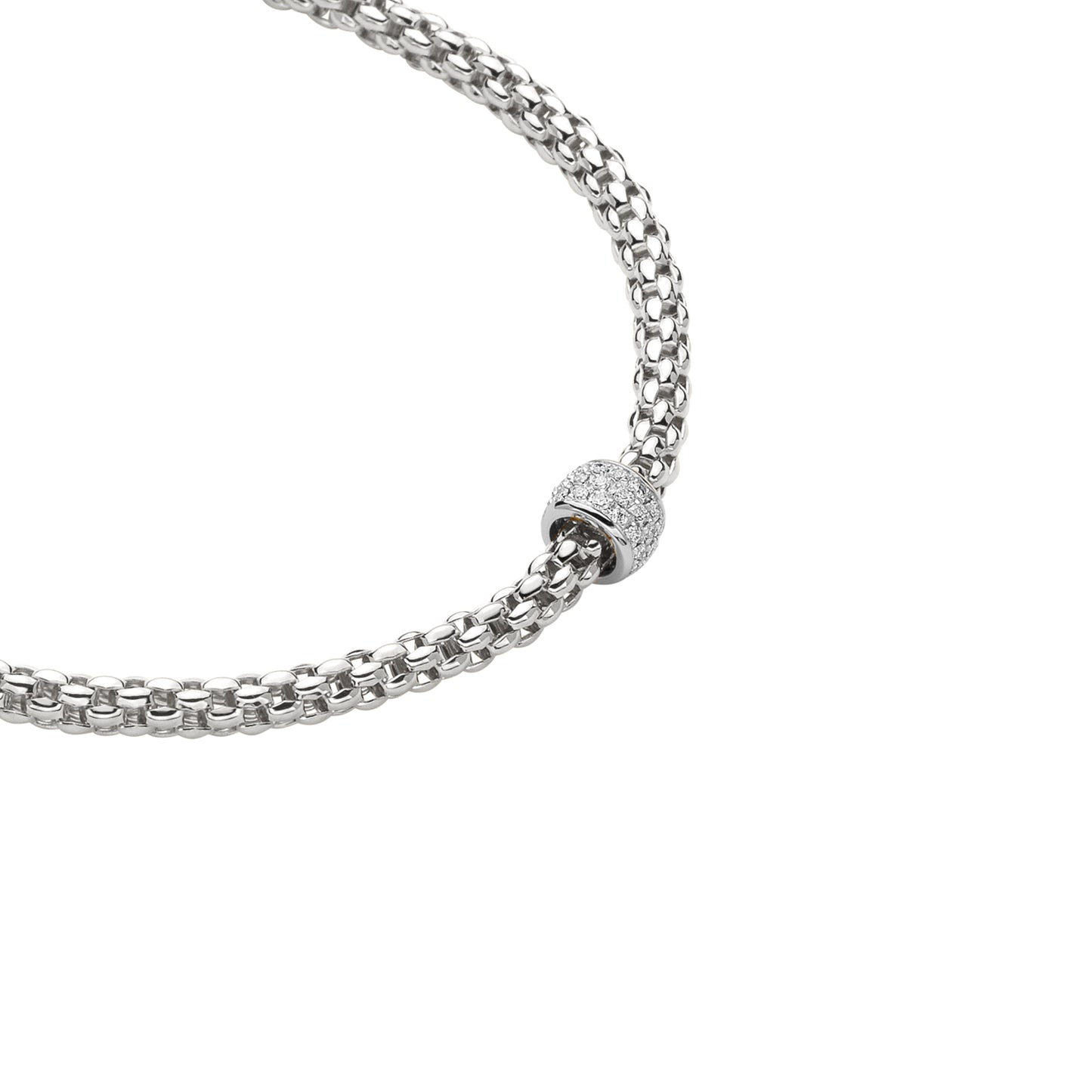 Solo Collection: Prima Necklace with Pave Diamond White Gold Rondel