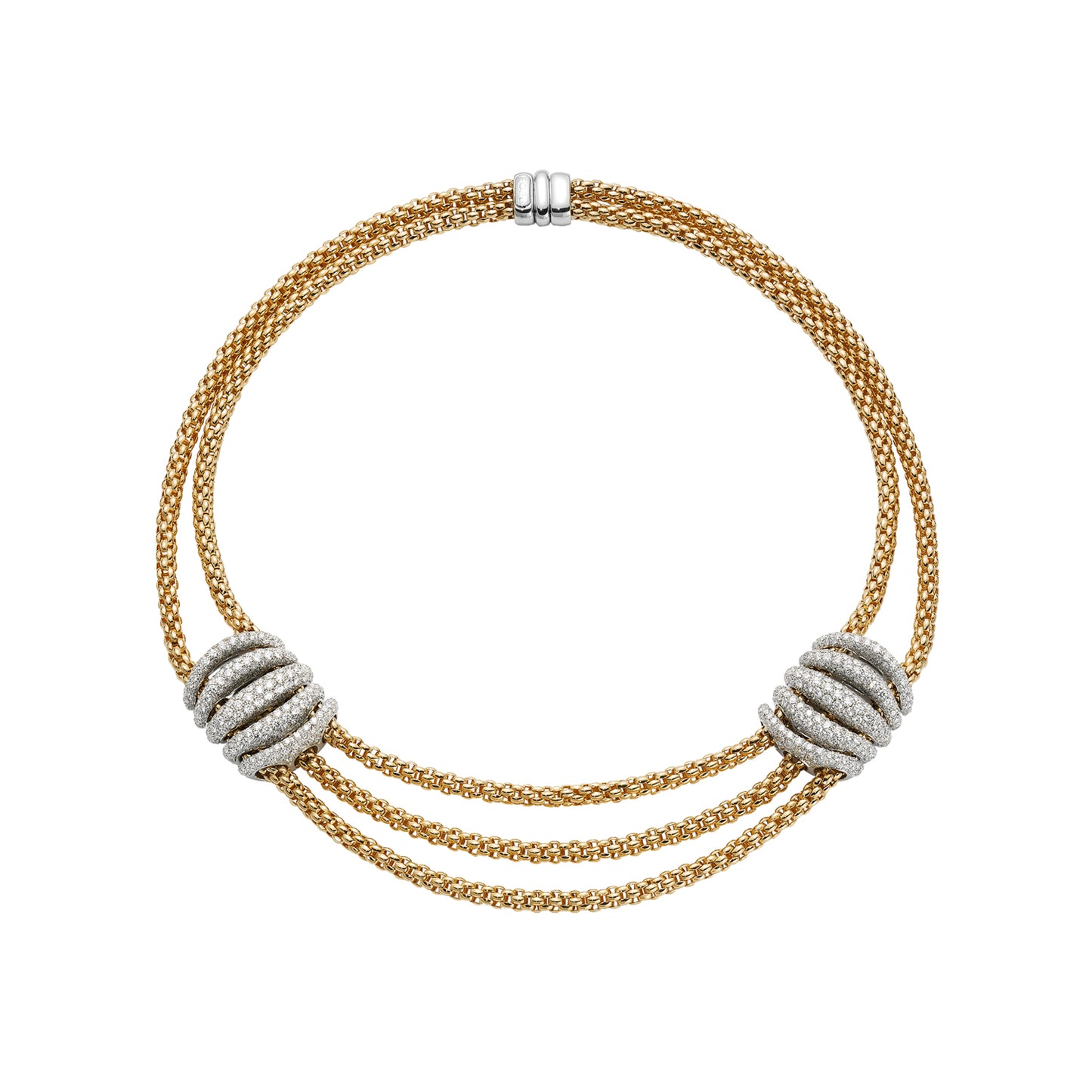 FOPE Solo Collection Triple-Strand Collar Necklace — Double Pavé Accents