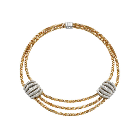 FOPE Solo Collection Triple-Strand Collar Necklace — Double Pavé Accents
