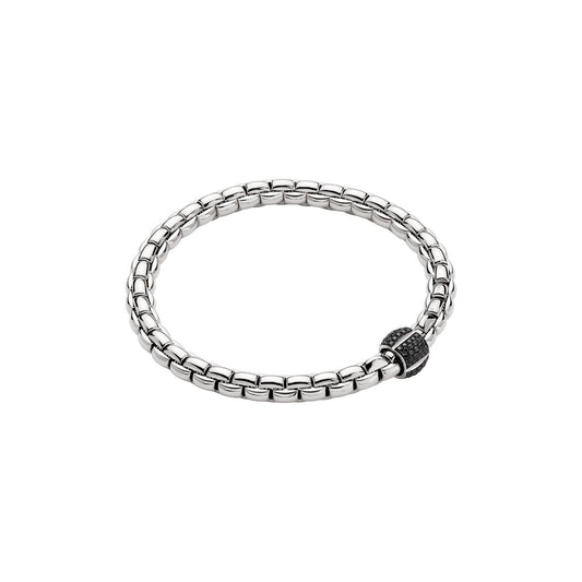 Fope white gold  bracelet with a black clasp on a white background