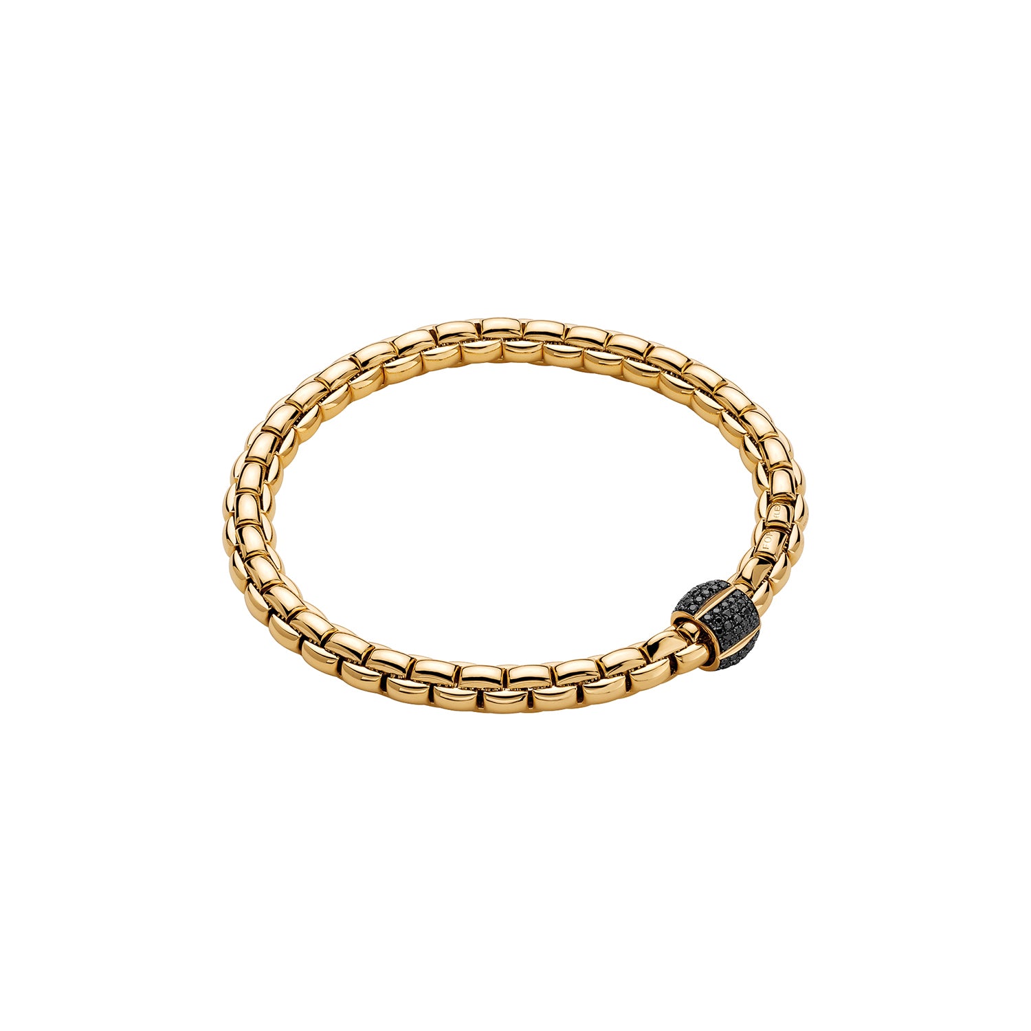 Fope Gold bracelet with a black gemstone on a white background