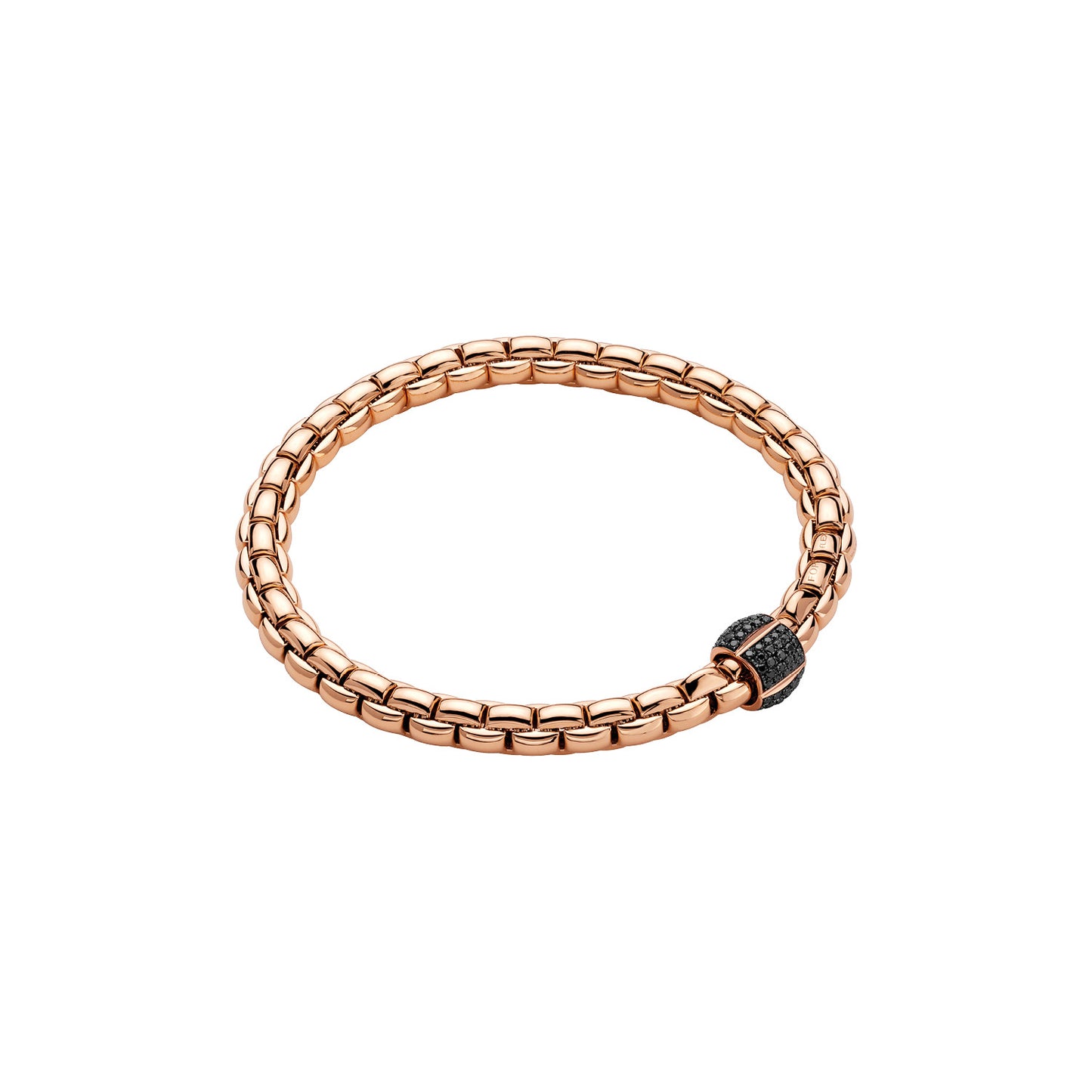 Rose Gold bracelet with a black gemstone on a white background