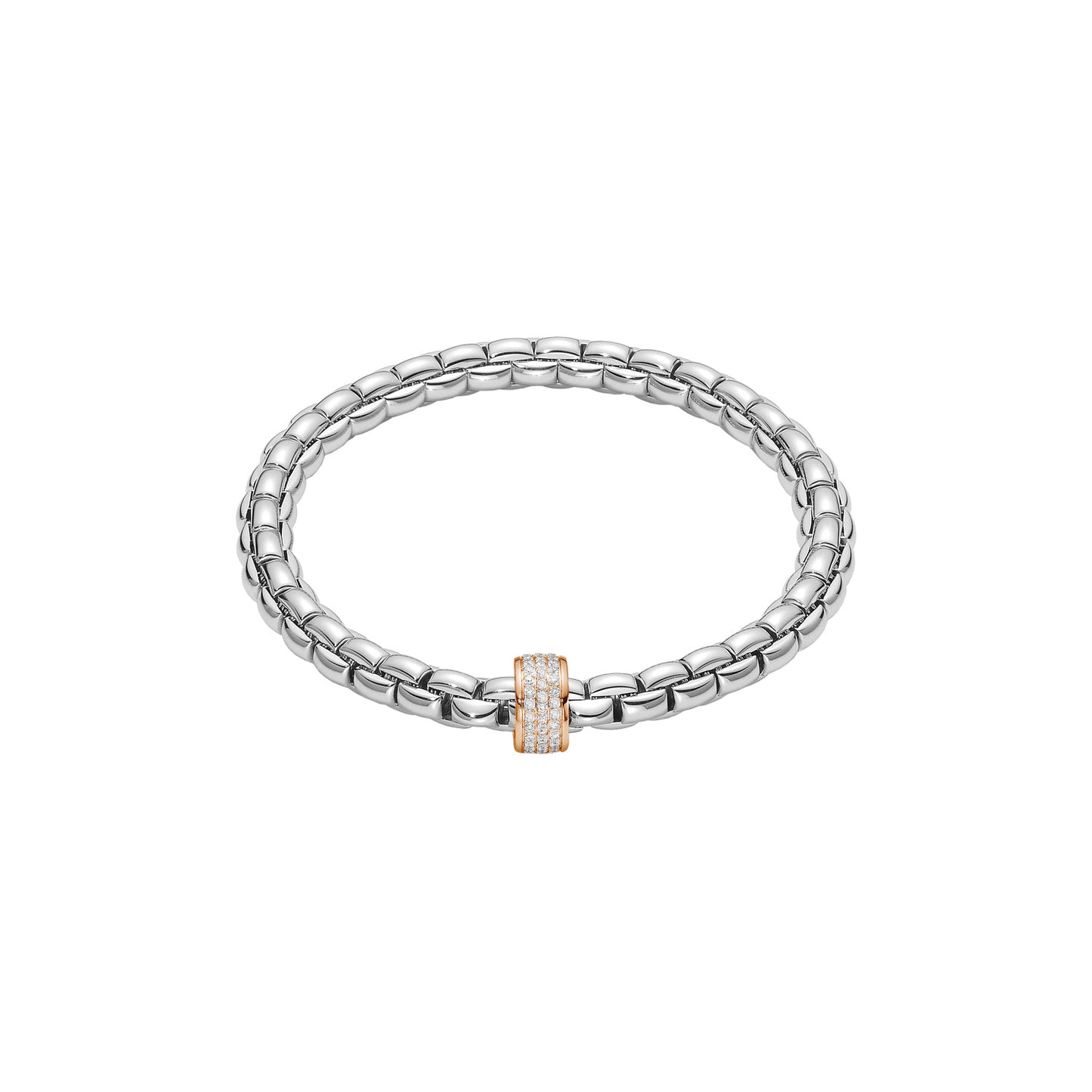 Fope white gold bracelet with a rose gold clasp on a white background