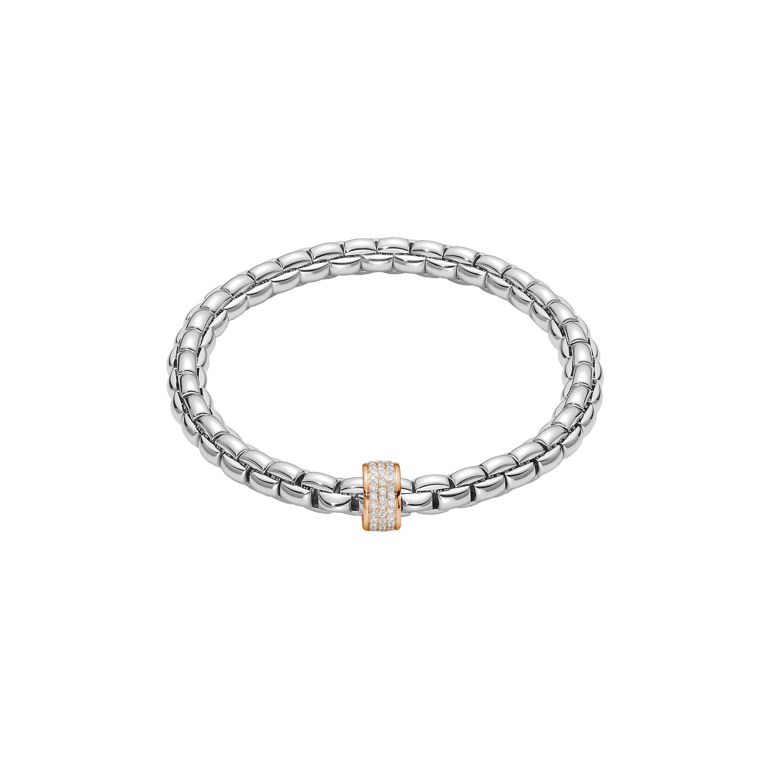 Fope white gold bracelet with a rose gold clasp on a white background