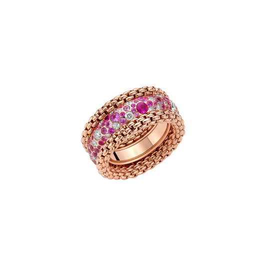 FOPE Bubble Ring with White Diamonds & Pink Sapphires