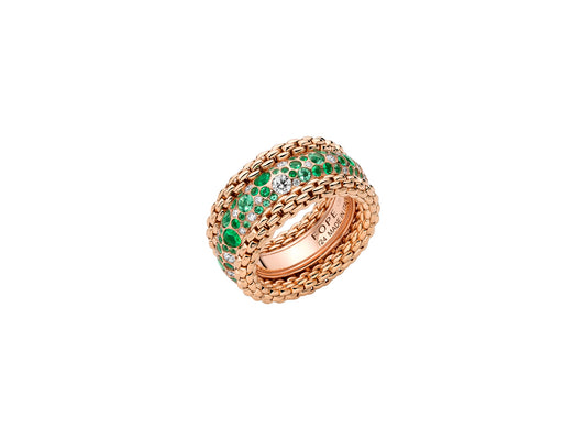 FOPE Bubble Ring with White Diamonds & Emeralds