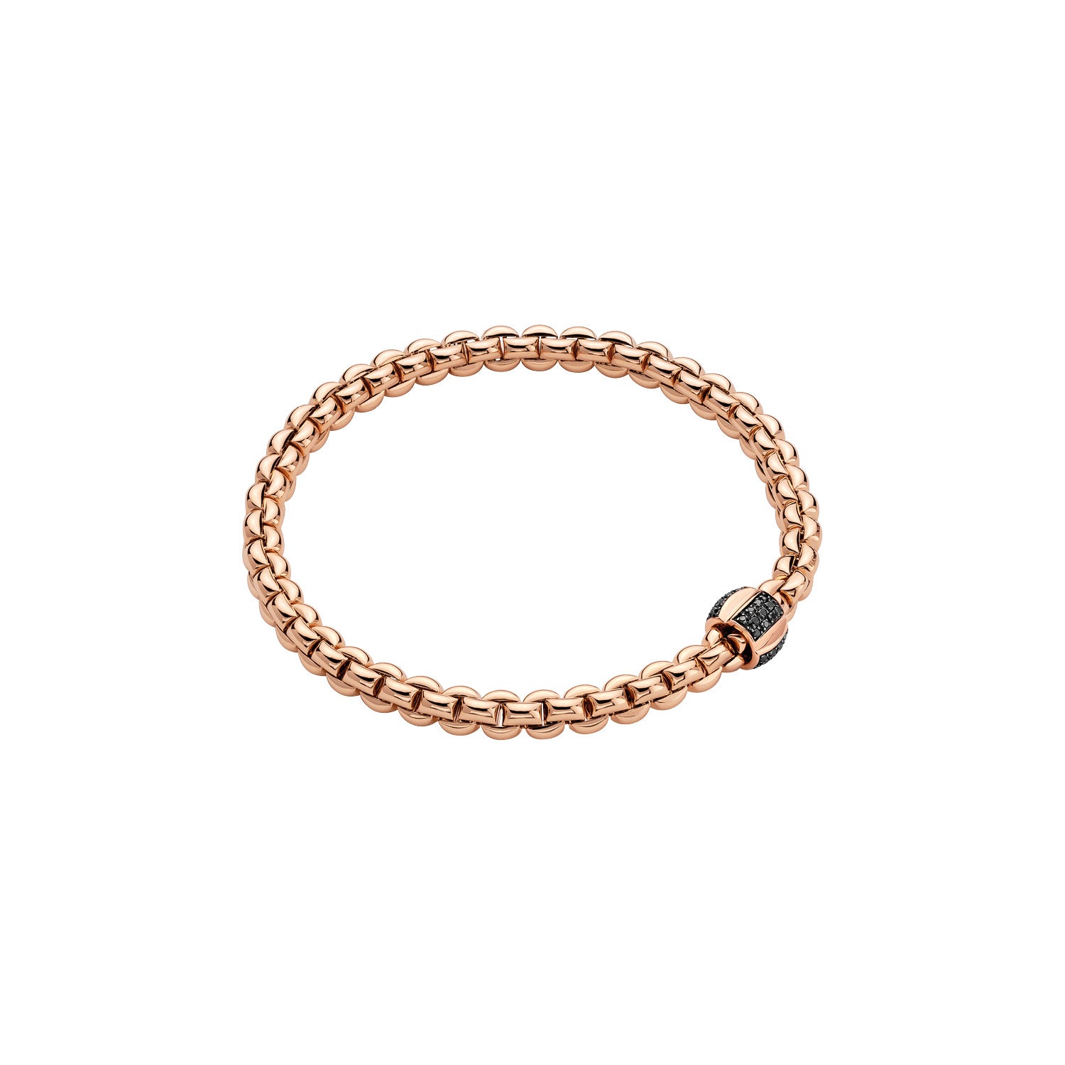 Fope rose  gold bracelet with a black gemstone on a white background