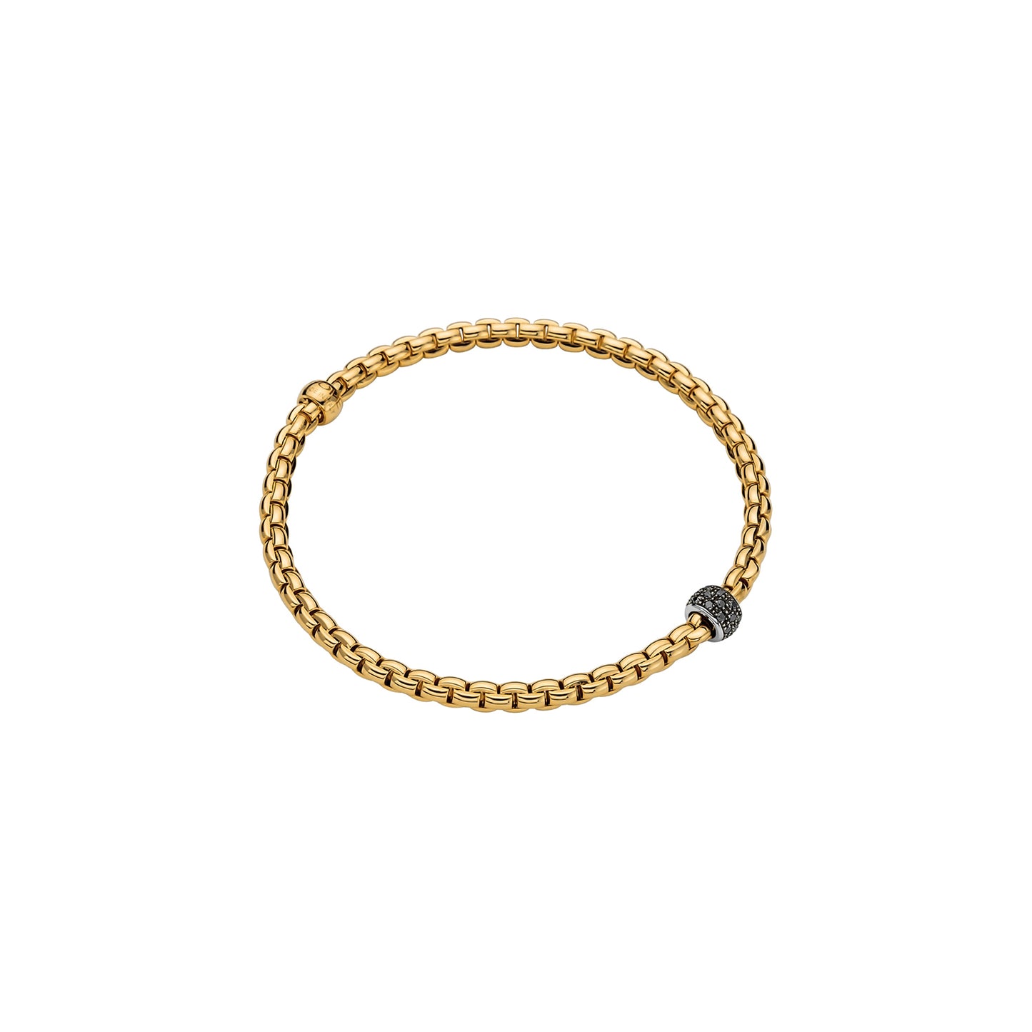 Fope eka Gold bracelet with a black bead on a white background