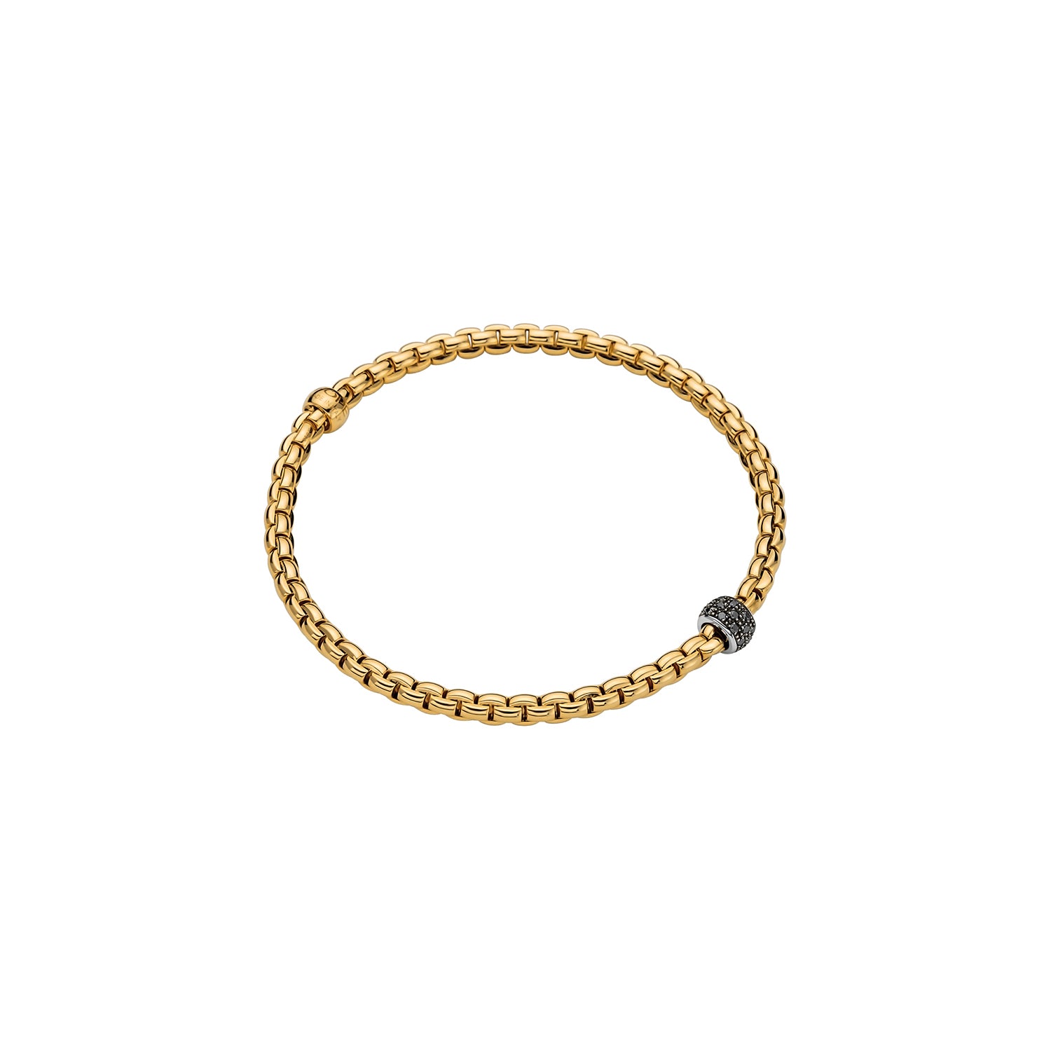 Fope eka Gold bracelet with a black bead on a white background