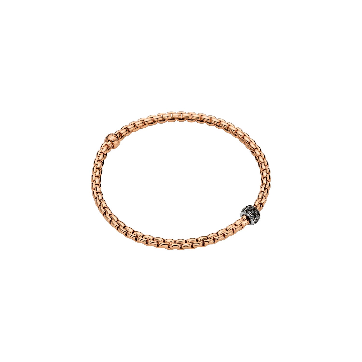 Fope Eka Rose gold bracelet with a black bead on a white background