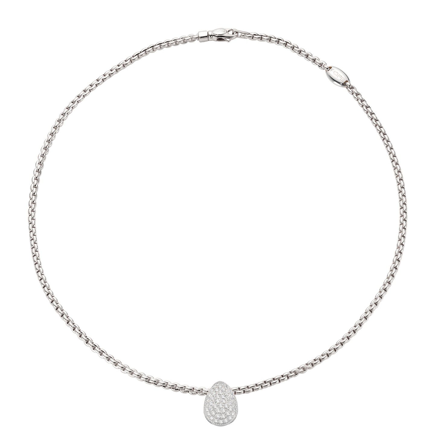 Fope Eka Tiny Necklace- Pavé Diamond Pear-Shaped Accent Disc