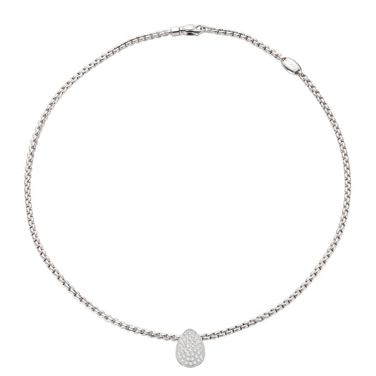Fope Eka Tiny Necklace- Pavé Diamond Pear-Shaped Accent Disc