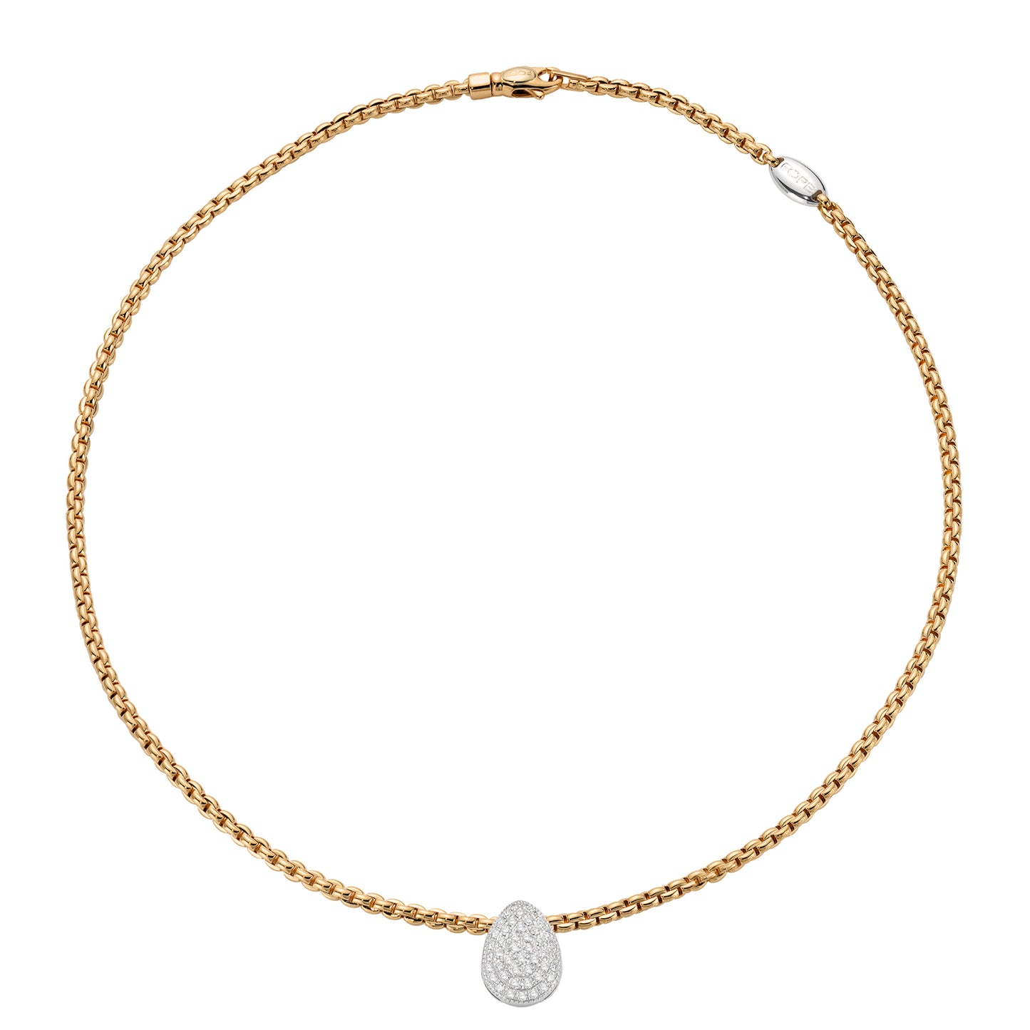 Fope Eka Tiny Necklace- Pavé Diamond Pear-Shaped Accent Disc