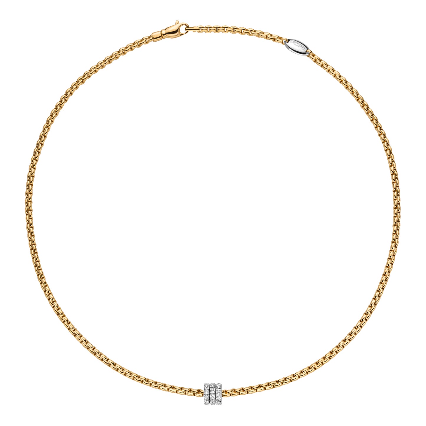 Fope Eka Tiny Necklace-Three Pavé Diamond Rondels