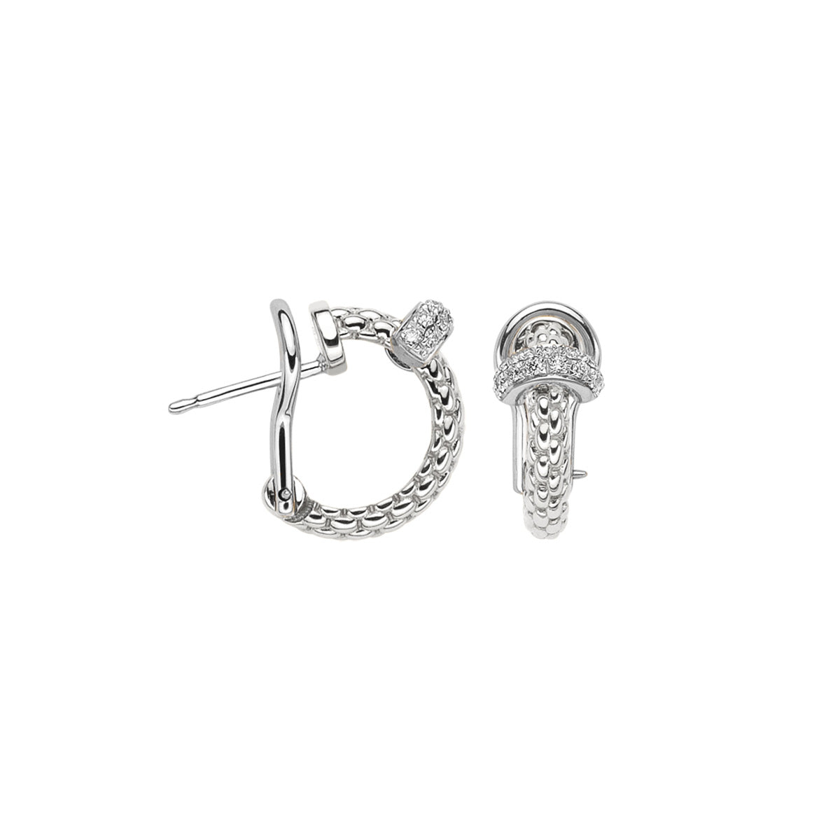 FOPE Small Huggie Hoops with Pavé Diamond Rondel