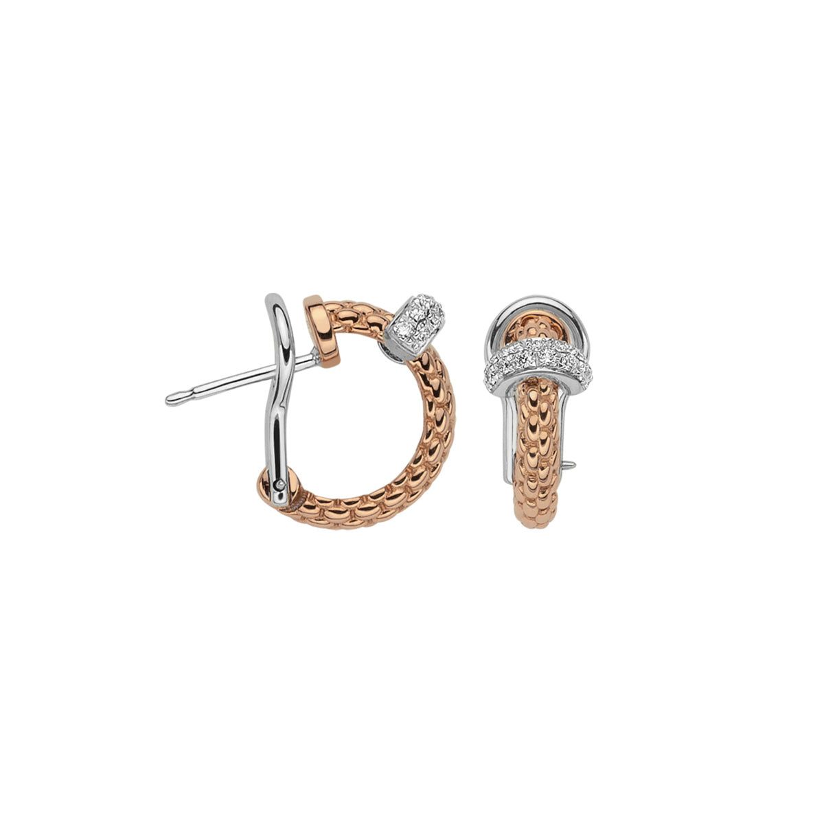 FOPE Small Huggie Hoops with Pavé Diamond Rondel