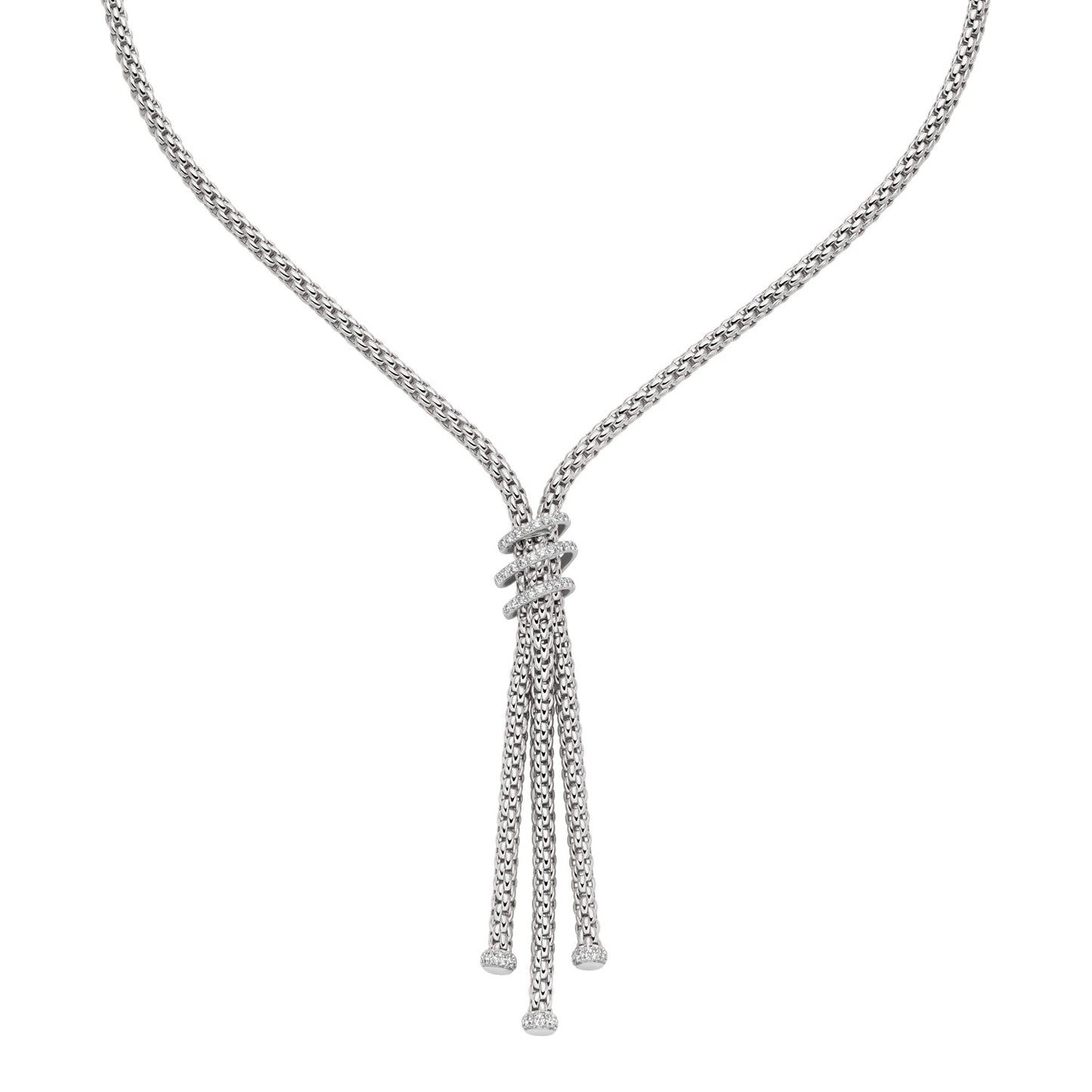 Fope Prima white gold necklace with tassel on a white background