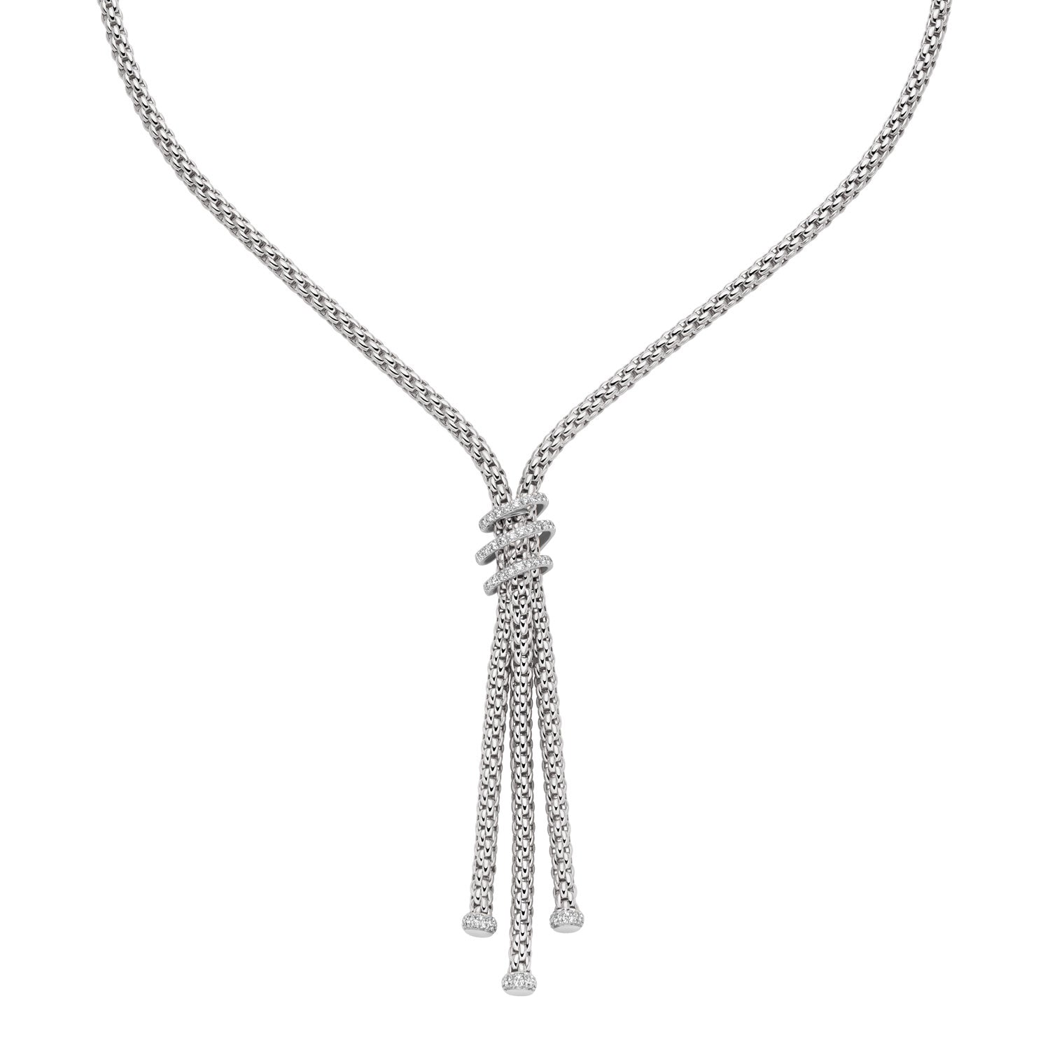 Fope Prima white gold necklace with tassel on a white background