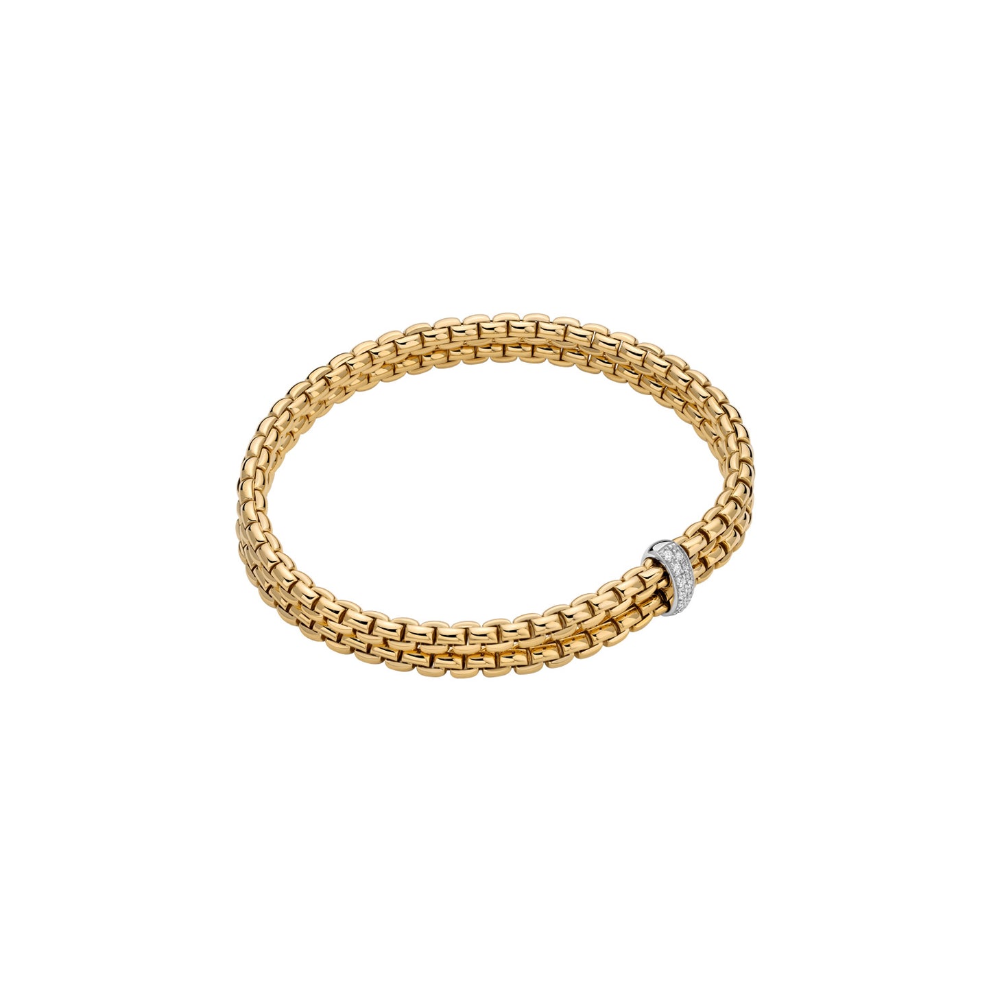 Gold bracelet with a diamond on a white background