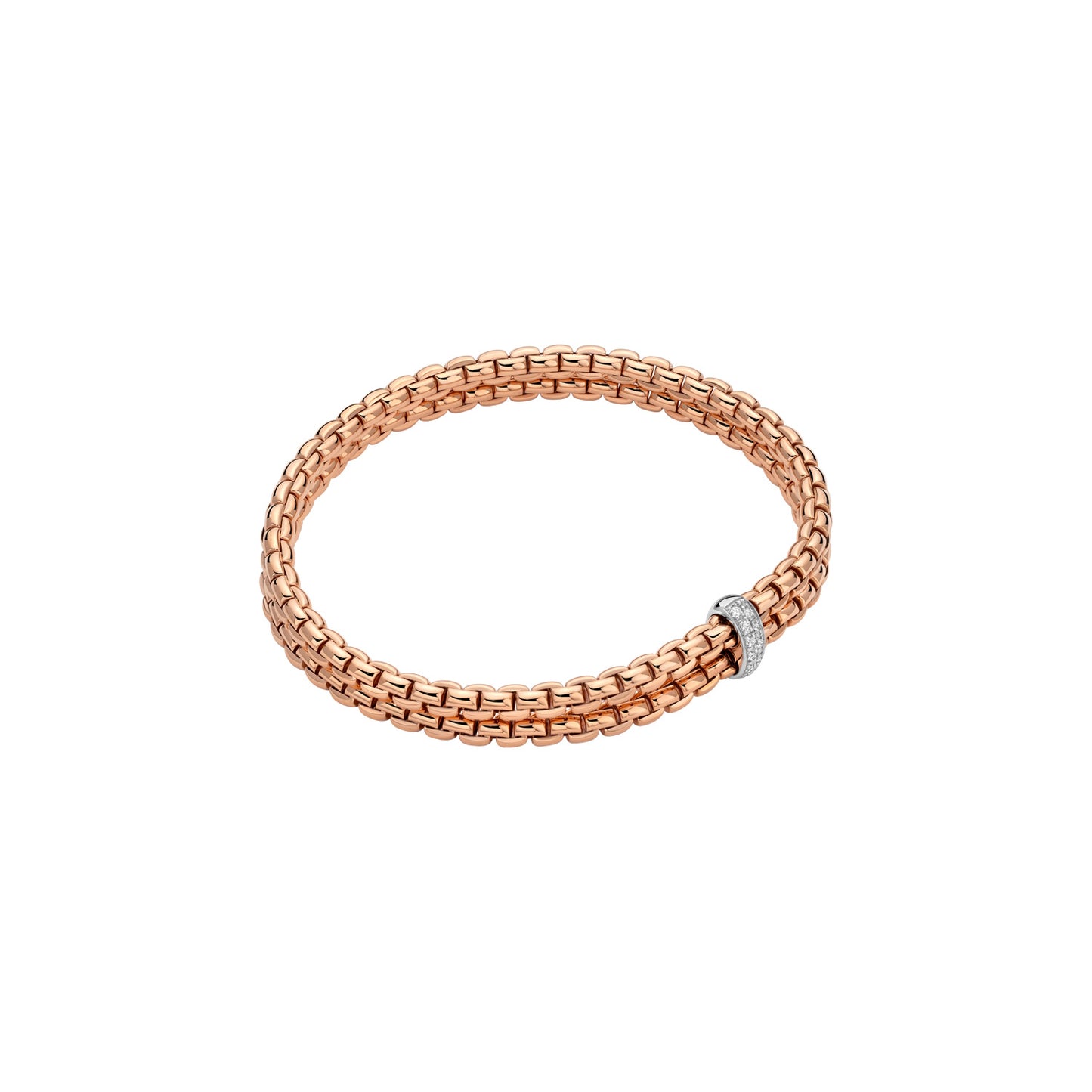 Rose gold bracelet with a diamond on a white background