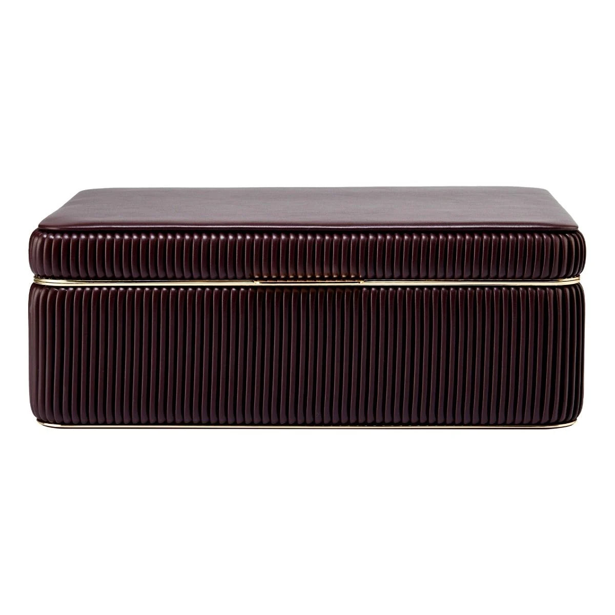Rectangular brown ottoman with a ribbed texture on a white background