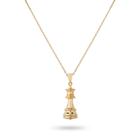 The Queen - Yellow Gold Chess Necklace - Ksenia Mirella Jewellery 