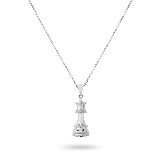 The Queen - White Gold Chess Necklace - Ksenia Mirella Jewellery 