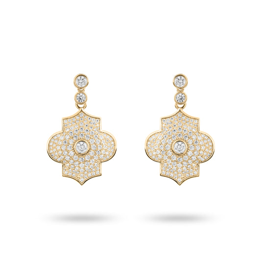 Regal Power- Yellow gold pave earrings - Ksenia Mirella Jewellery 