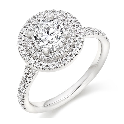 Platinum Double Halo Round Diamond Engagement Ring