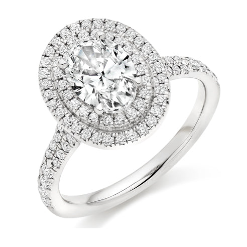 Platinum Double Halo Oval Cut Diamond Engagement Ring