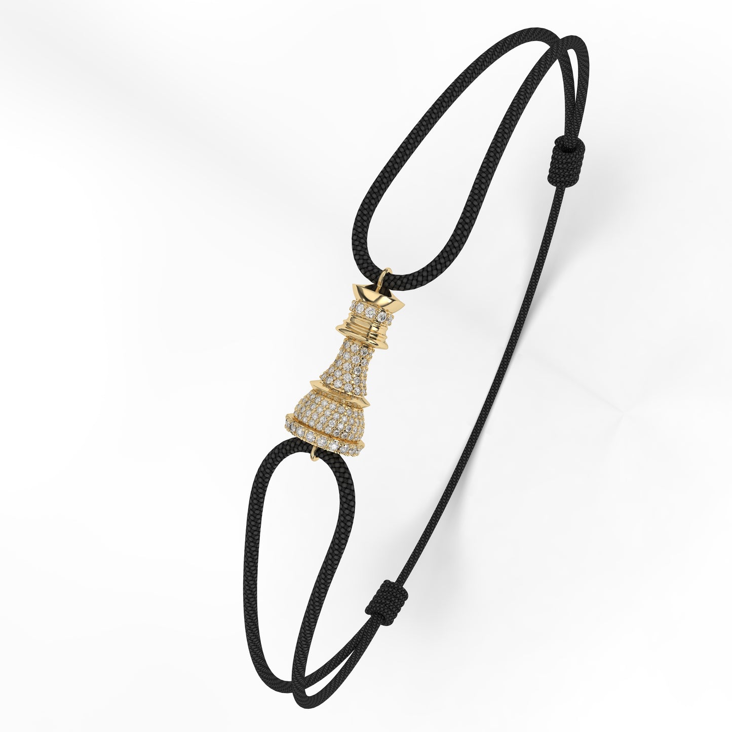 The Queen Power Cord Bracelet – Yellow Gold with White Diamond Pavé