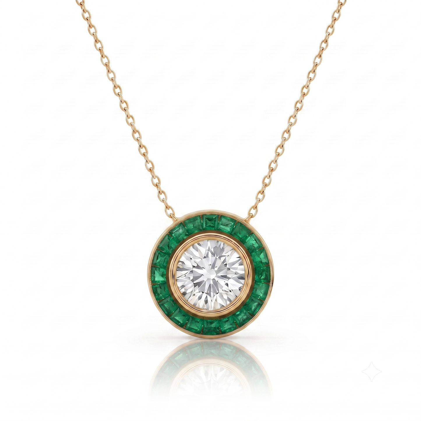 Art Deco Diamond Necklace | Emerald Halo
