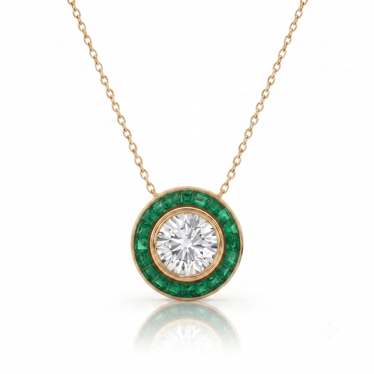 Art Deco Diamond Necklace | Emerald Halo