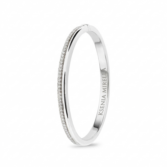 white gold white diamond double band bangle on a white background 