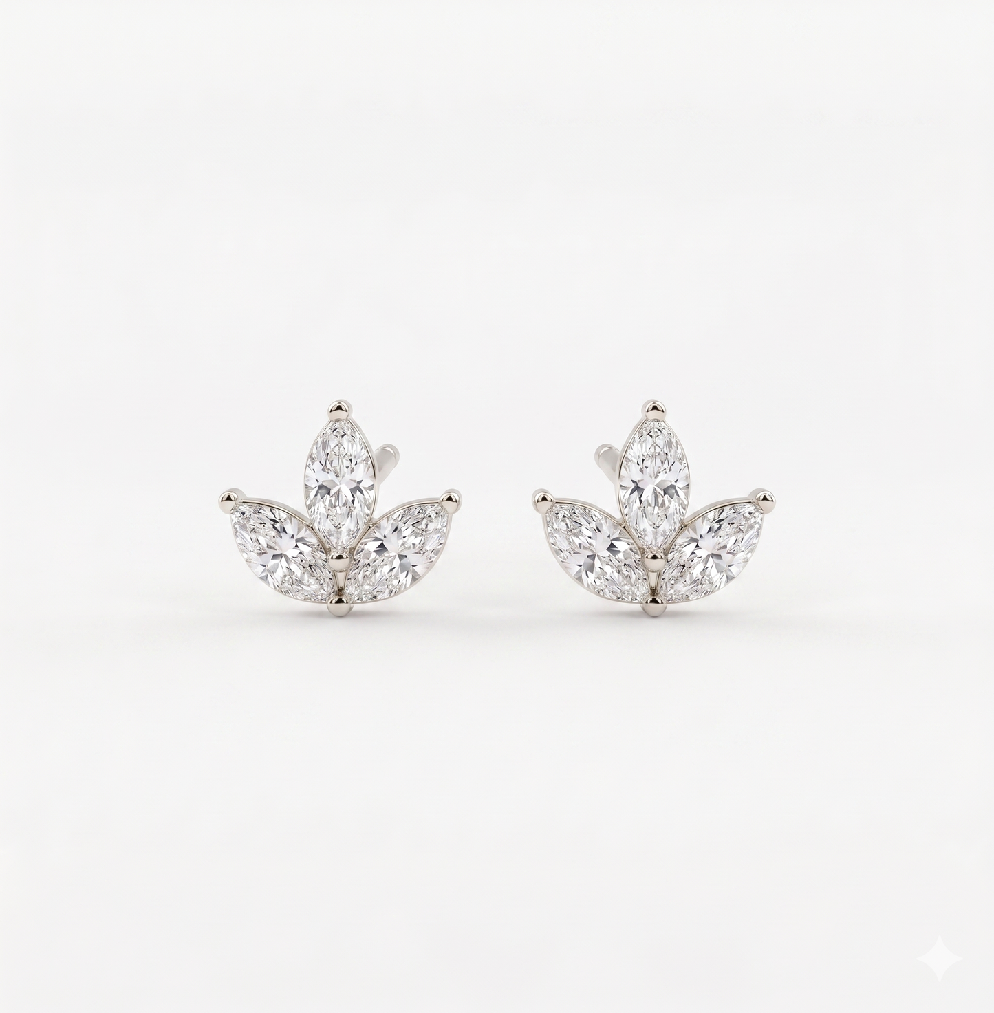 18ct Gold Three-Stone Marquise Diamond Piercing Studs