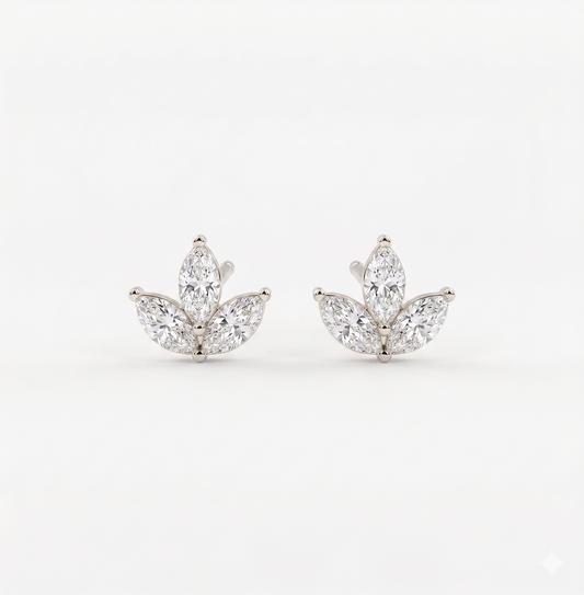 18ct Gold Three-Stone Marquise Diamond Piercing Studs