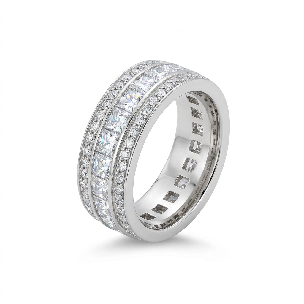 Princess & Round Cut Diamond Full Eternity Ring | Platinum