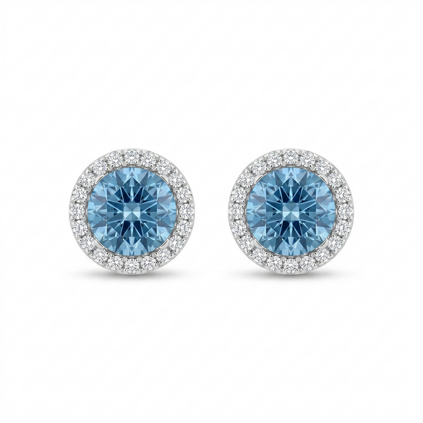 Round Aquamarine Diamond Stud Earrings | 18ct White Gold
