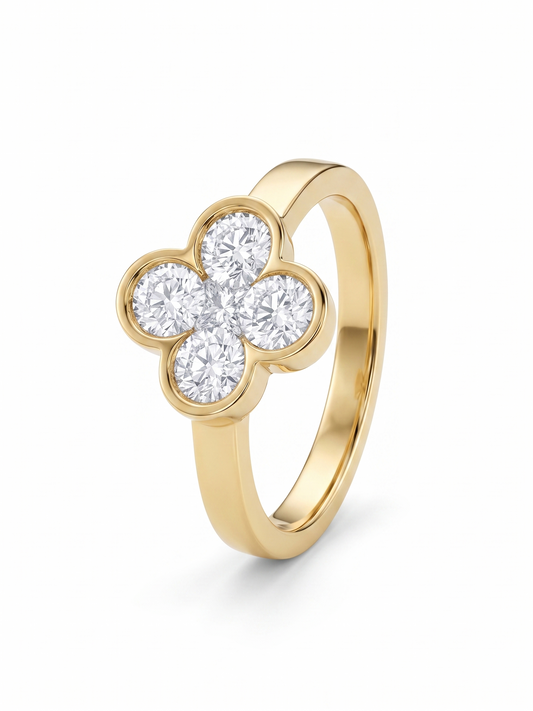 Diamond Flower Ring | Yellow or White Gold