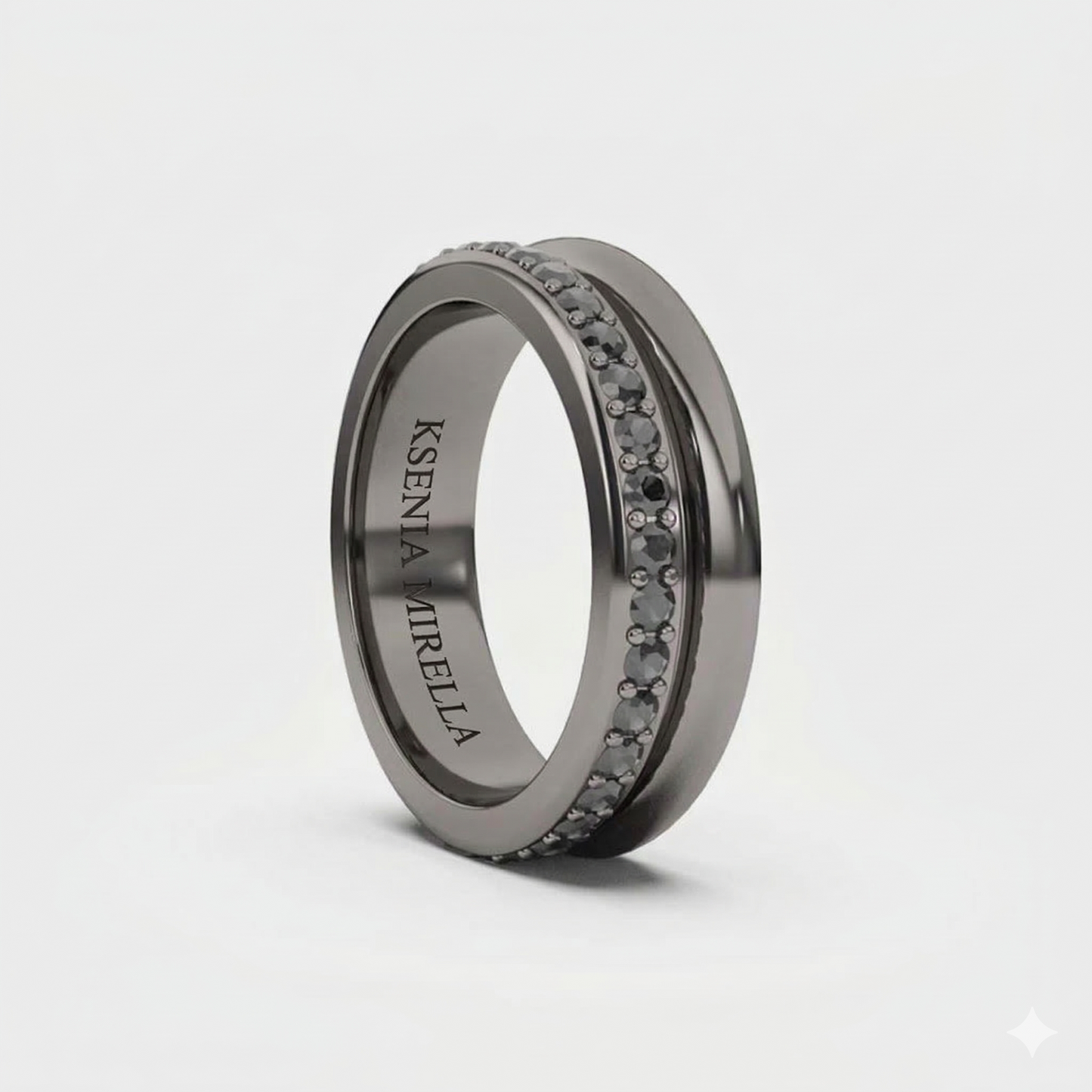 black gold black diamond full eternity double band on a white background 