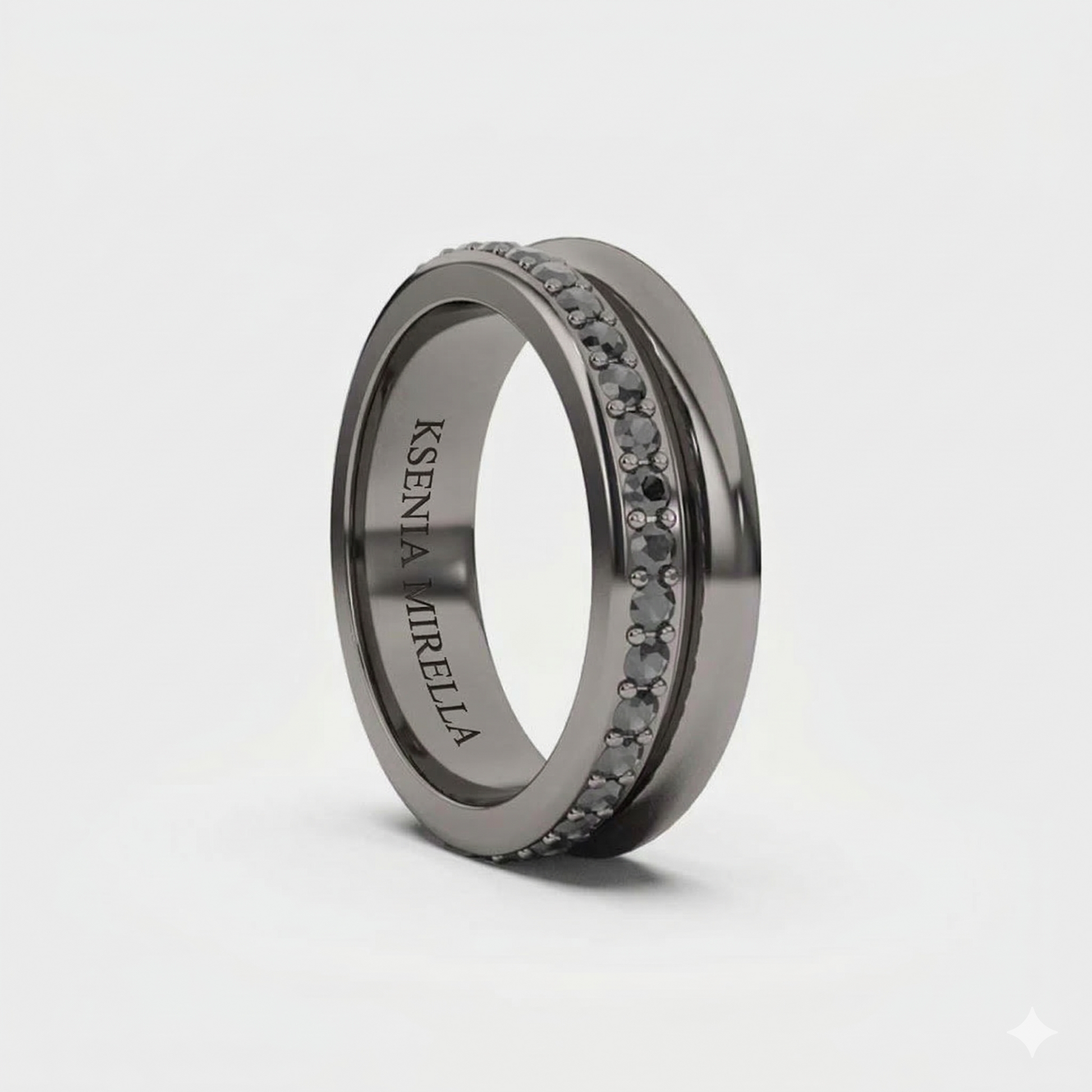 black gold black diamond full eternity double band on a white background 