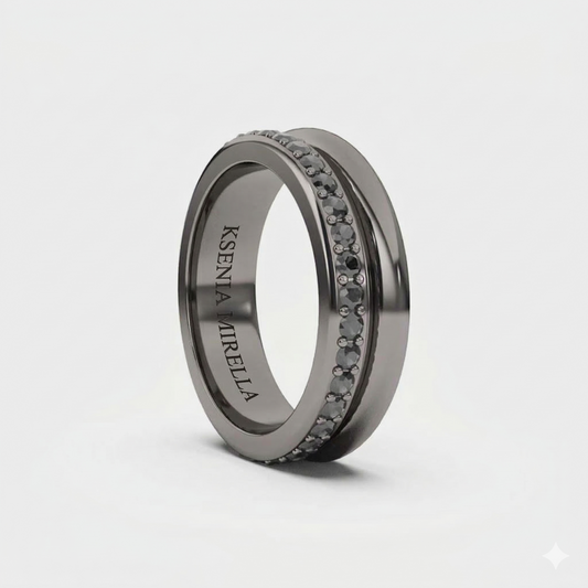 black gold black diamond full eternity double band on a white background 
