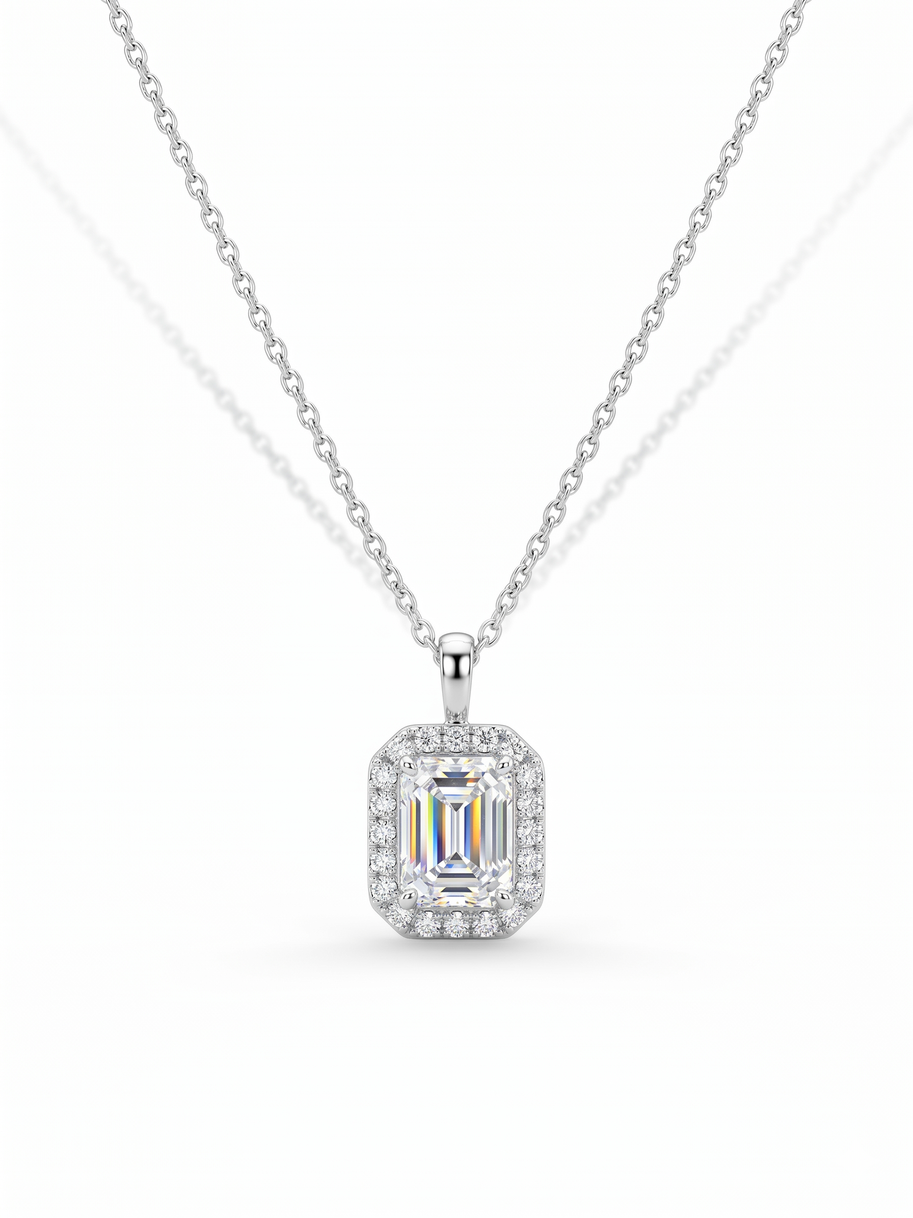Diamond necklace with a pendant on a white background