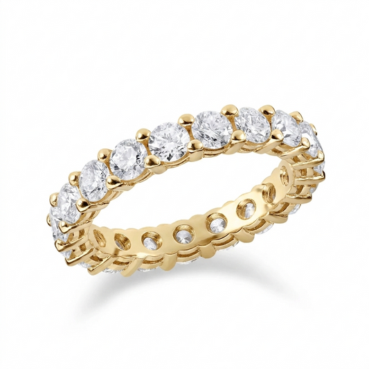 yellow gold full diamond eternity band on a white background 