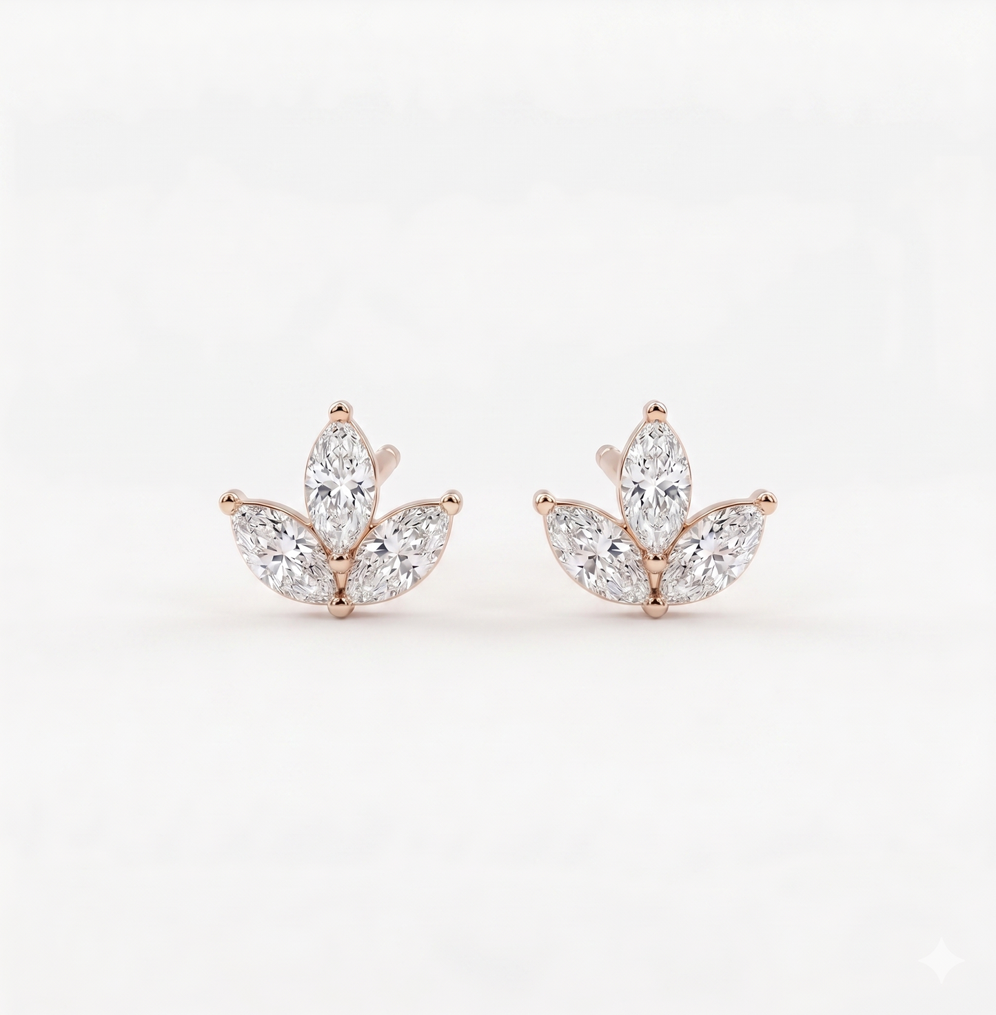 18ct Gold Three-Stone Marquise Diamond Piercing Studs