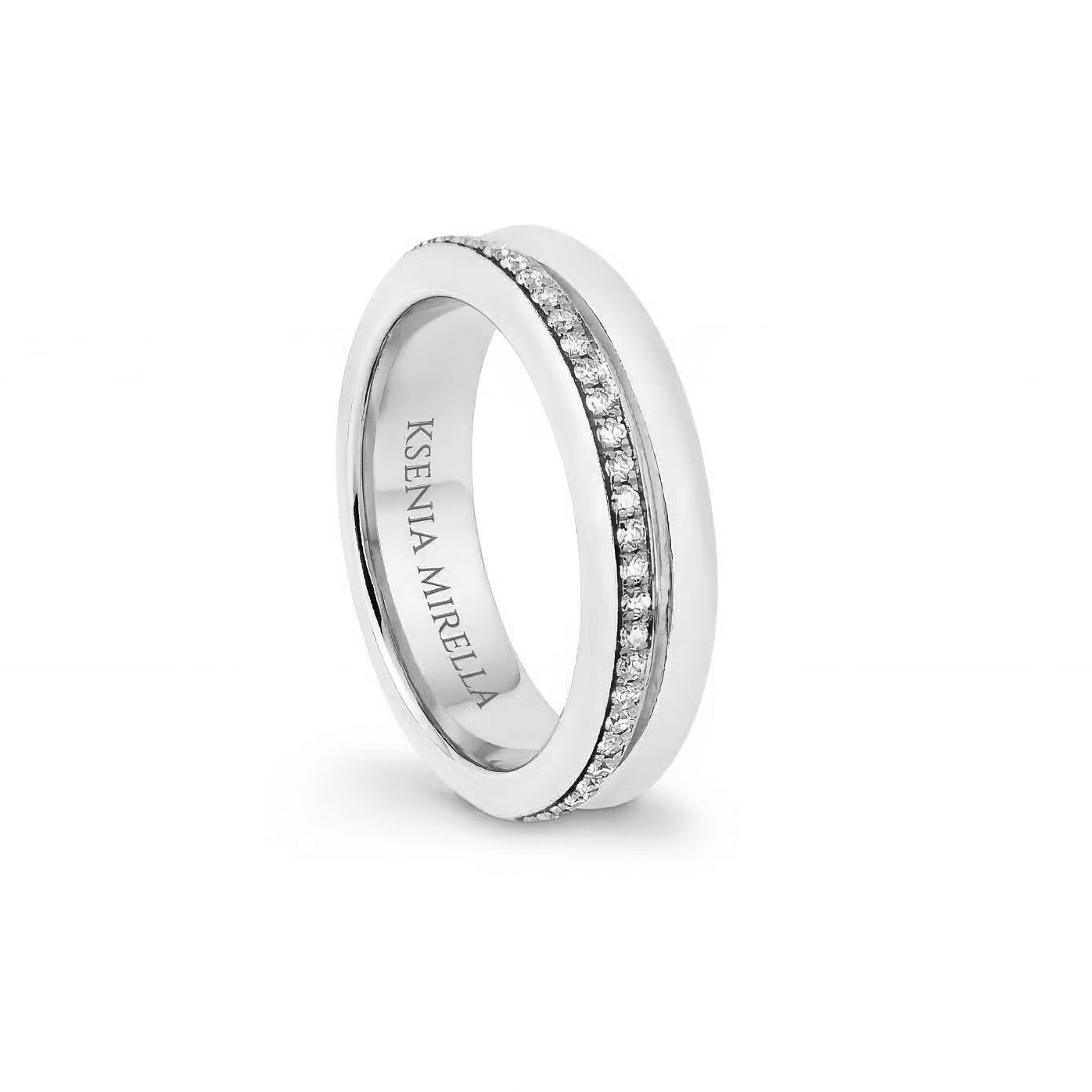 white gold white diamond full eternity double band ring on a white background 