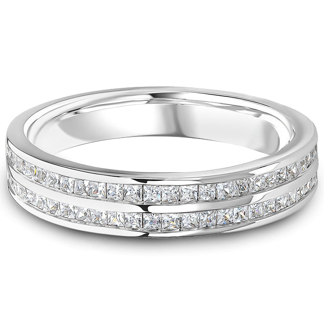 Platinum Double Row Princess Cut Diamond Half Eternity Ring