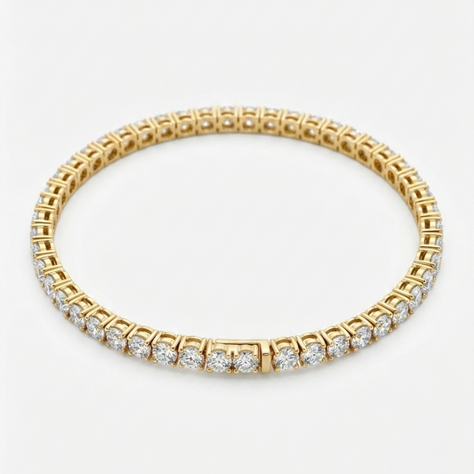 Gold bracelet with diamond accents on a white background