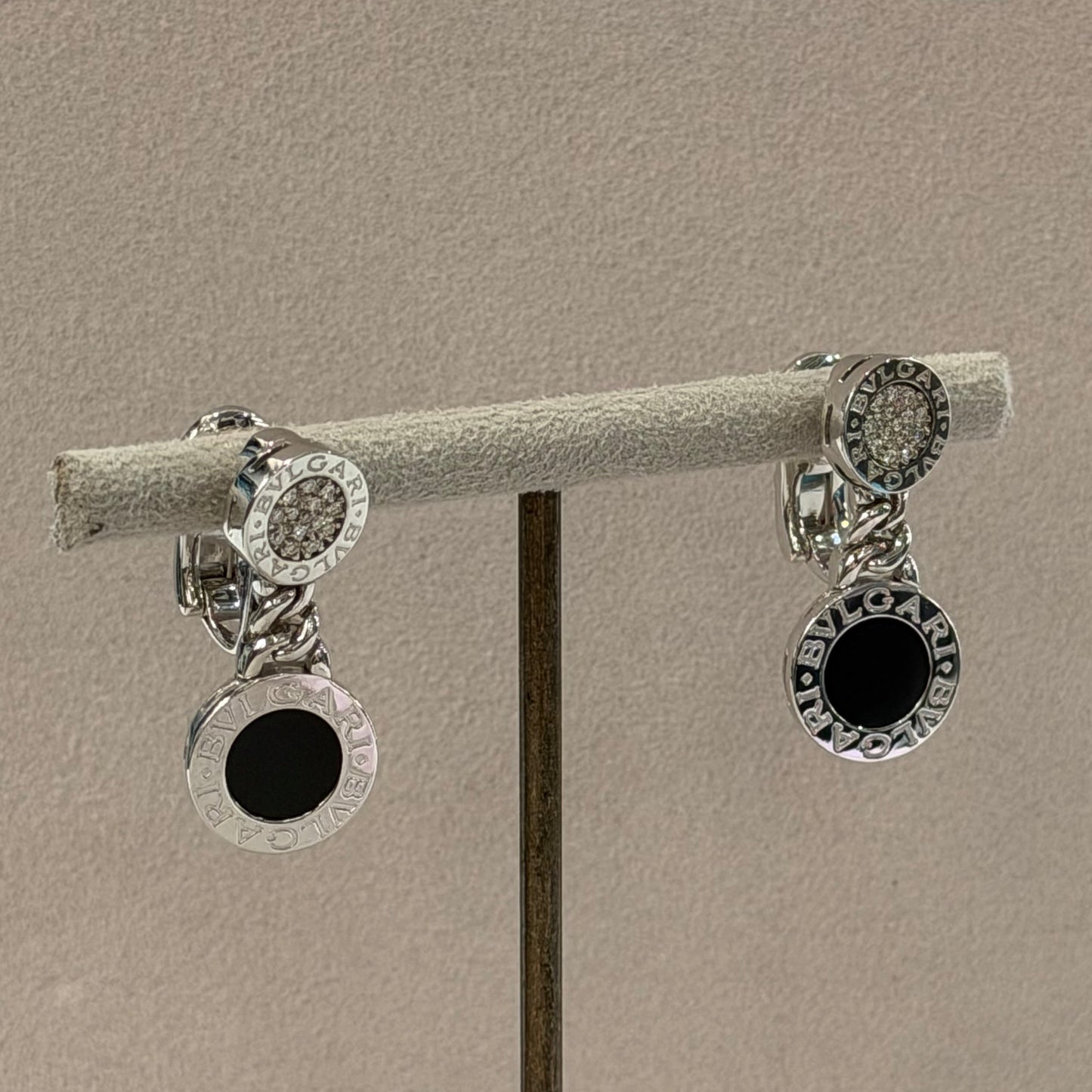 BVLGARI BVLGARI Diamond & Onyx Drop Earrings | White Gold